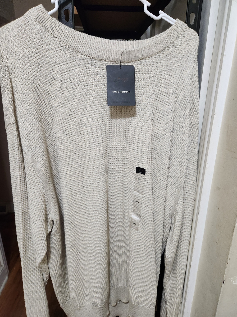 Greg Norman Collection Men's Beige/Cream Waffle-Knit Crewneck Sweater